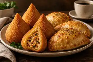 Coxinhas e salgados dourados